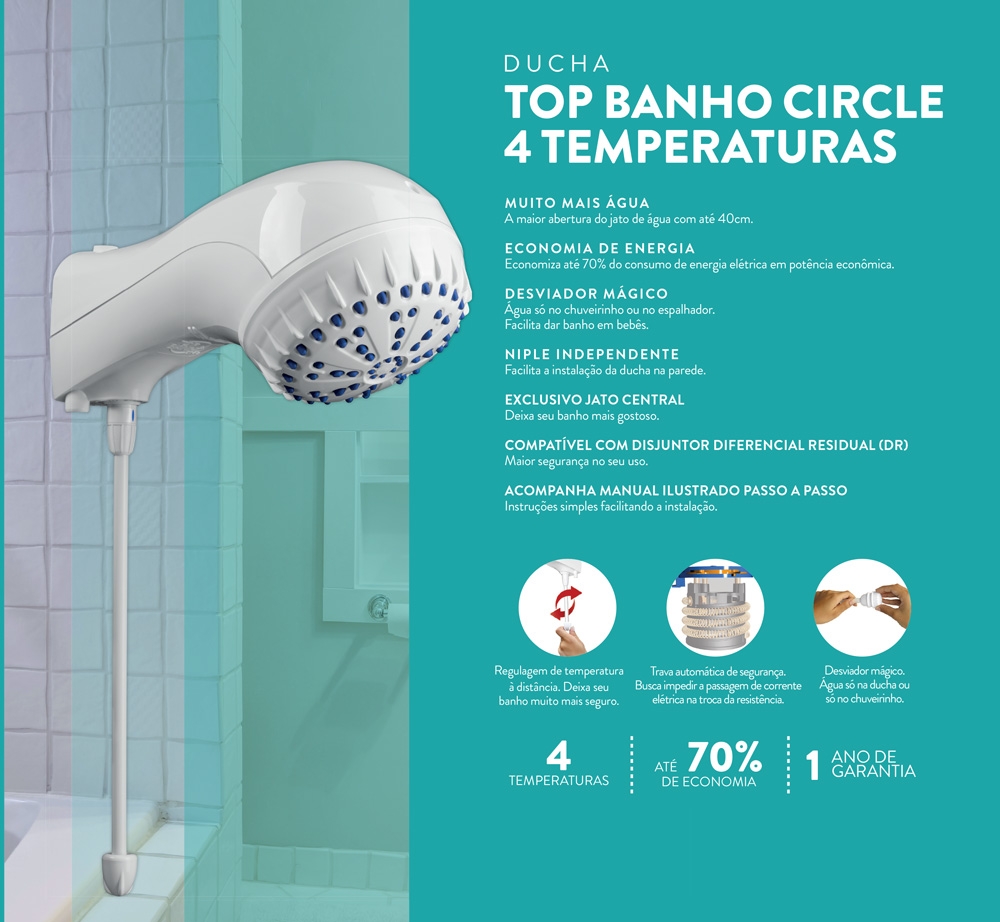 Ducha Top Banho Circle 4 Temperatura Sintex 220v 